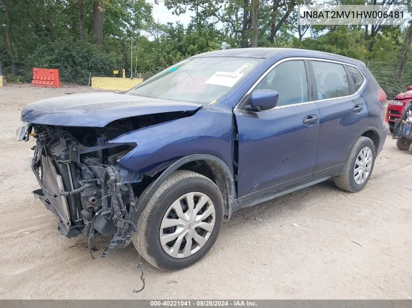 2017 Nissan Rogue S VIN: JN8AT2MV1HW006481 Lot: 40221041