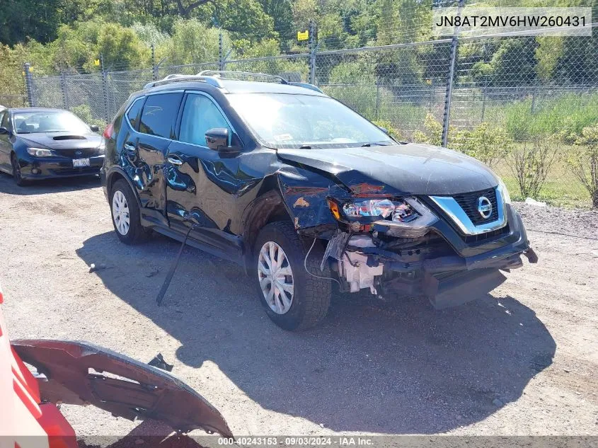 2017 Nissan Rogue S VIN: JN8AT2MV6HW260431 Lot: 40243153