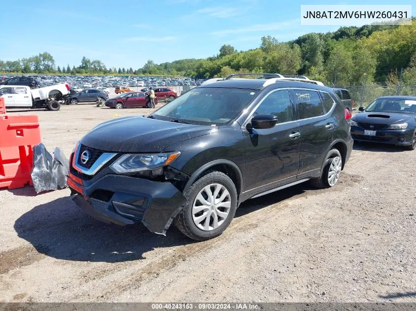 2017 Nissan Rogue S VIN: JN8AT2MV6HW260431 Lot: 40243153