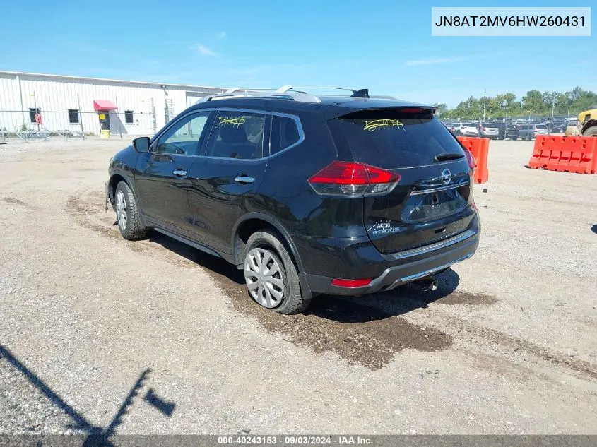 2017 Nissan Rogue S VIN: JN8AT2MV6HW260431 Lot: 40243153