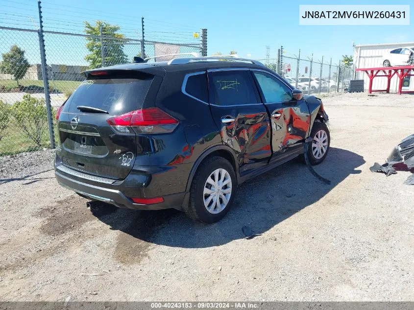 2017 Nissan Rogue S VIN: JN8AT2MV6HW260431 Lot: 40243153