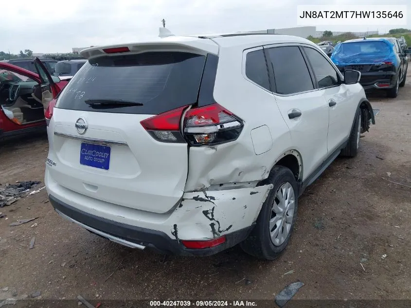 2017 Nissan Rogue S/Sl/Sv VIN: JN8AT2MT7HW135646 Lot: 40247039