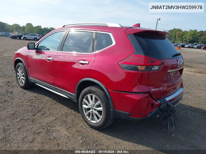 2017 Nissan Rogue Sv VIN: JN8AT2MV3HW259978 Lot: 40364302