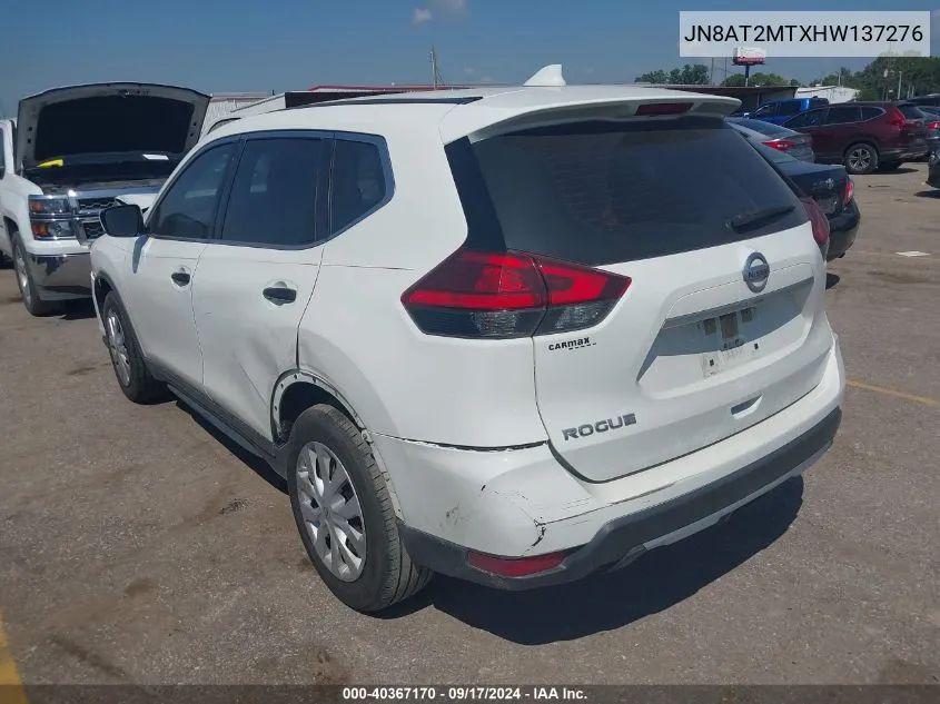 2017 Nissan Rogue S VIN: JN8AT2MTXHW137276 Lot: 40367170