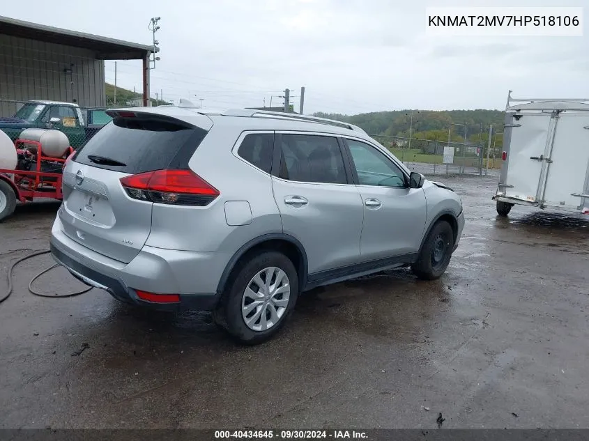 2017 Nissan Rogue S VIN: KNMAT2MV7HP518106 Lot: 40434645