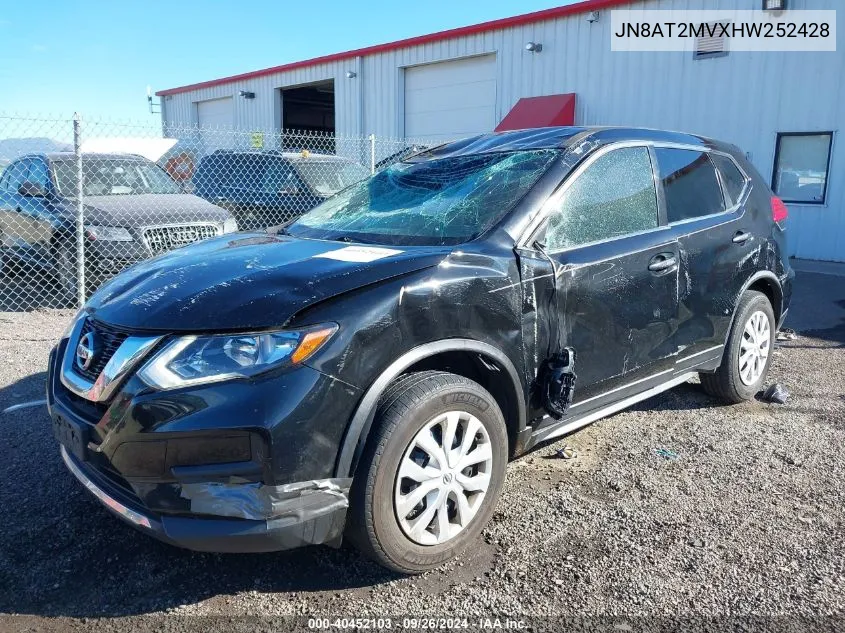 2017 Nissan Rogue S VIN: JN8AT2MVXHW252428 Lot: 40452103