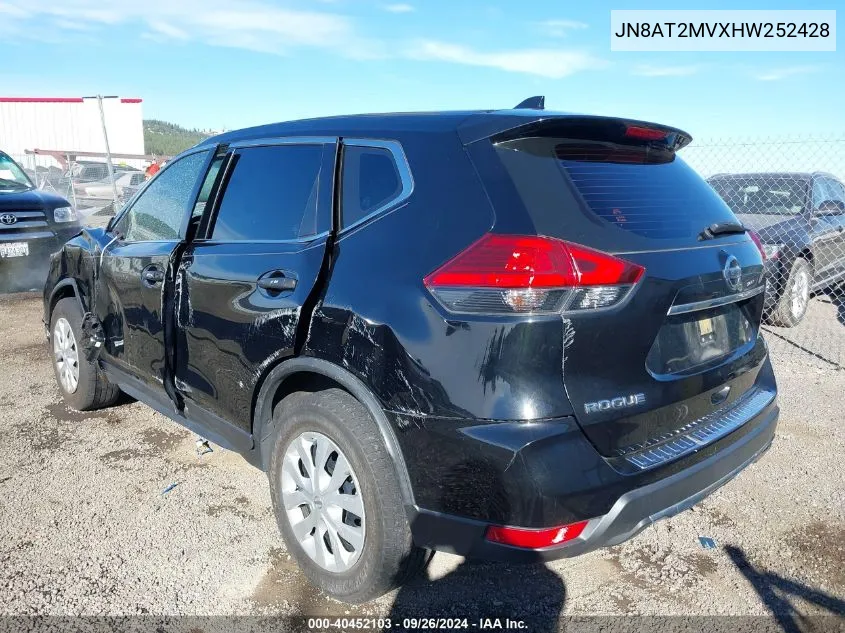 2017 Nissan Rogue S VIN: JN8AT2MVXHW252428 Lot: 40452103