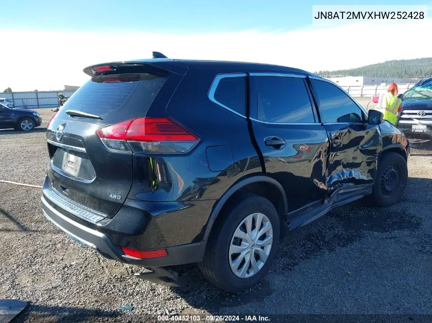 2017 Nissan Rogue S VIN: JN8AT2MVXHW252428 Lot: 40452103