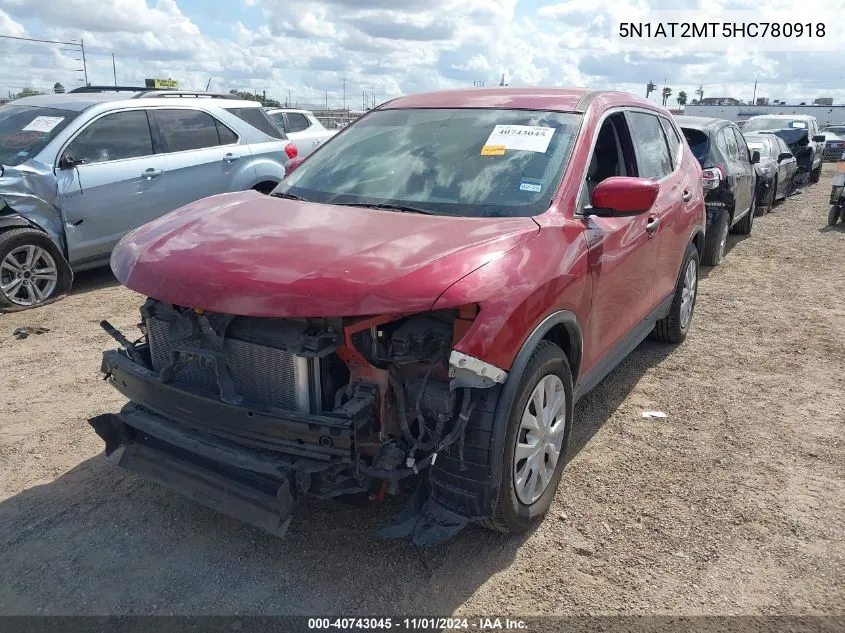 2017 Nissan Rogue S VIN: 5N1AT2MT5HC780918 Lot: 40743045