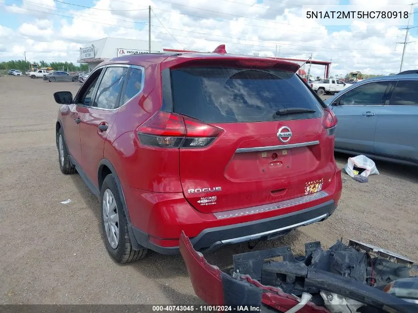 2017 Nissan Rogue S VIN: 5N1AT2MT5HC780918 Lot: 40743045