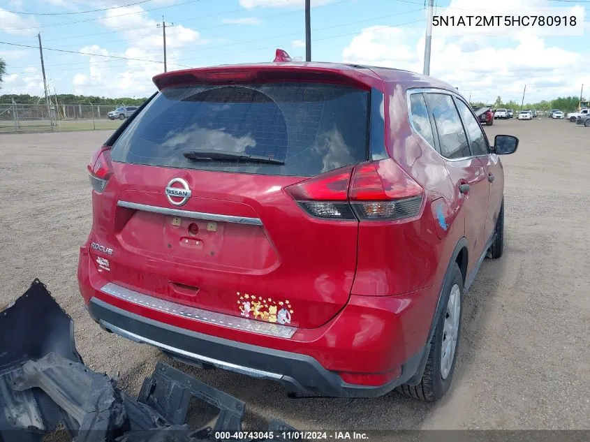 2017 Nissan Rogue S VIN: 5N1AT2MT5HC780918 Lot: 40743045