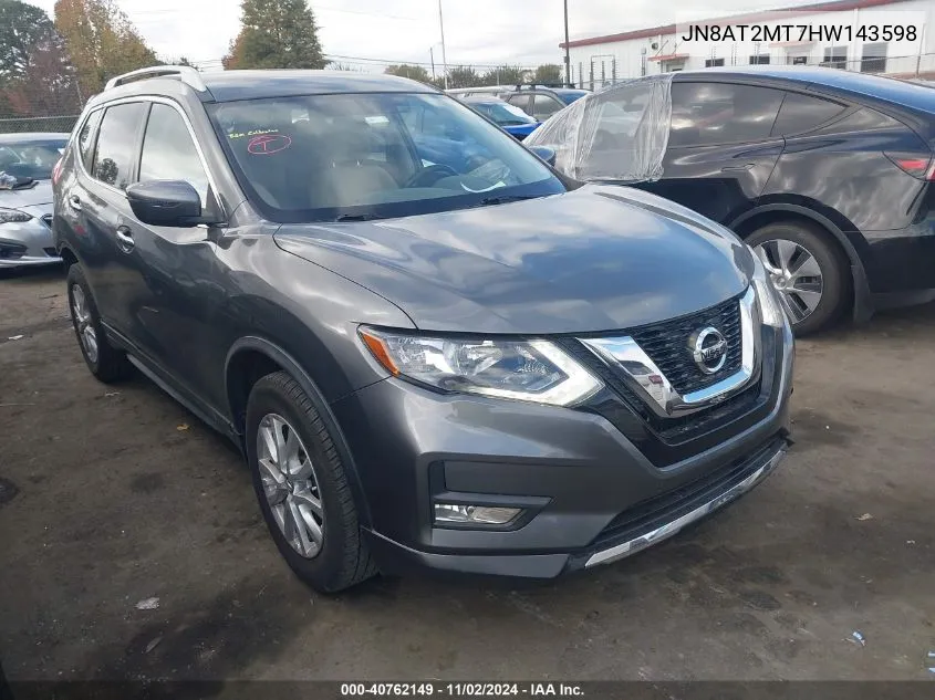 2017 Nissan Rogue Sv VIN: JN8AT2MT7HW143598 Lot: 40762149