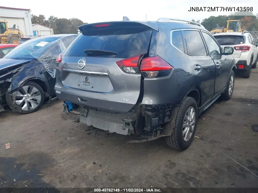 2017 Nissan Rogue Sv VIN: JN8AT2MT7HW143598 Lot: 40762149