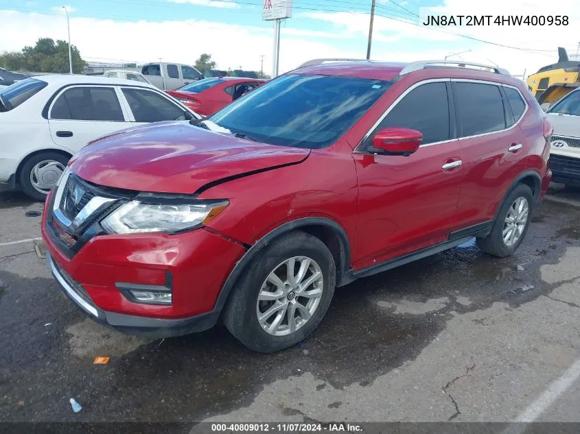 2017 Nissan Rogue Sv VIN: JN8AT2MT4HW400958 Lot: 40809012