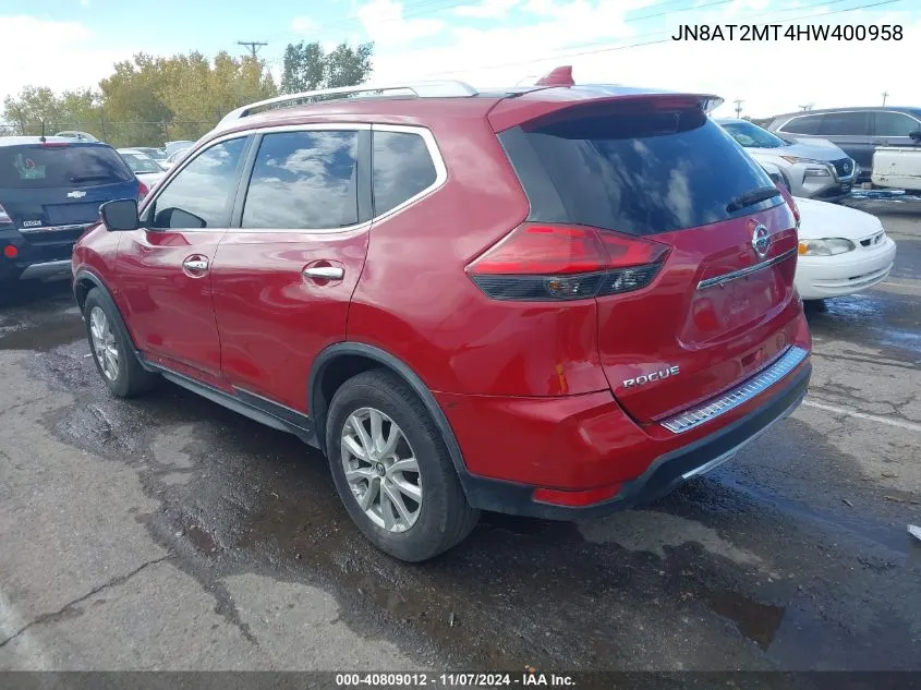 2017 Nissan Rogue Sv VIN: JN8AT2MT4HW400958 Lot: 40809012