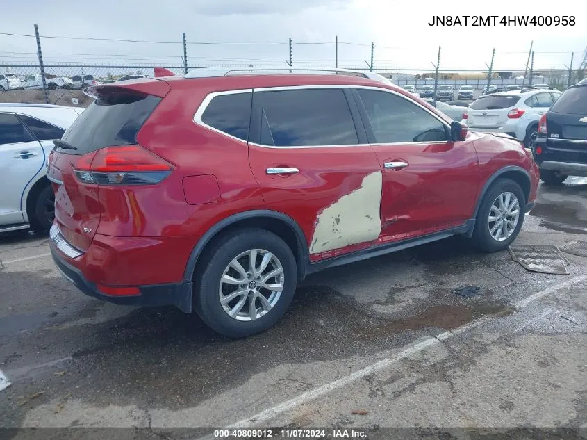 2017 Nissan Rogue Sv VIN: JN8AT2MT4HW400958 Lot: 40809012