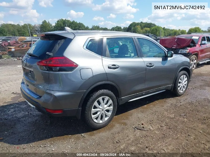 2018 Nissan Rogue S VIN: 5N1AT2MV6JC742492 Lot: 40433434