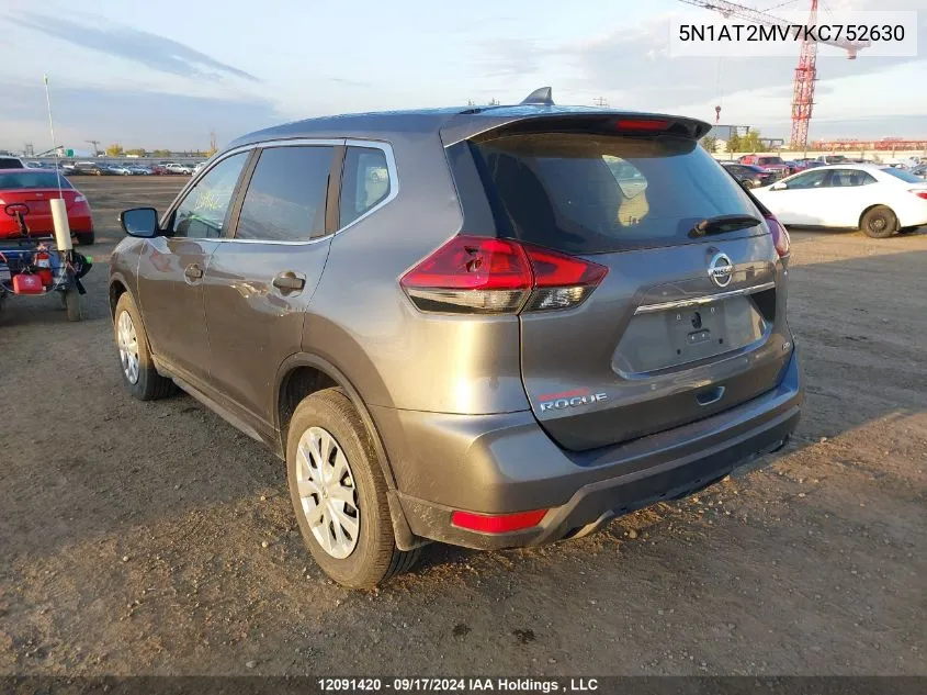 2019 Nissan Rogue VIN: 5N1AT2MV7KC752630 Lot: 12091420