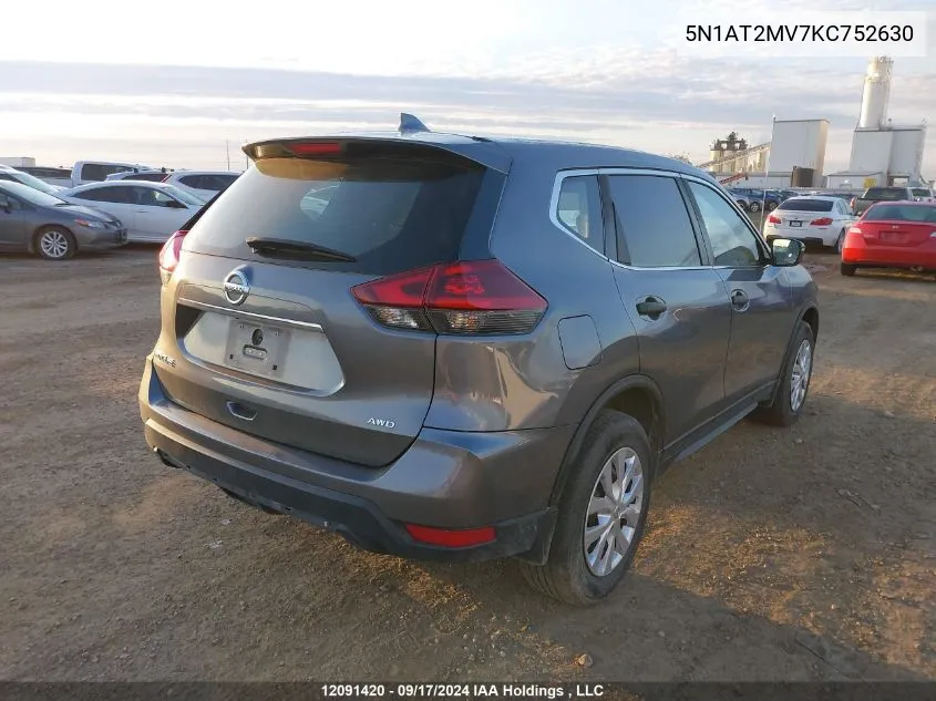 2019 Nissan Rogue VIN: 5N1AT2MV7KC752630 Lot: 12091420