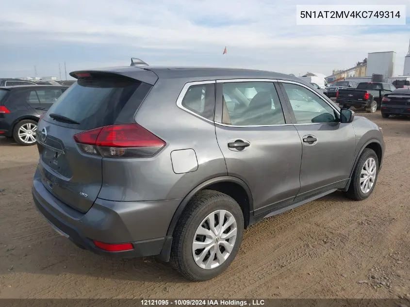 2019 Nissan Rogue VIN: 5N1AT2MV4KC749314 Lot: 12121095