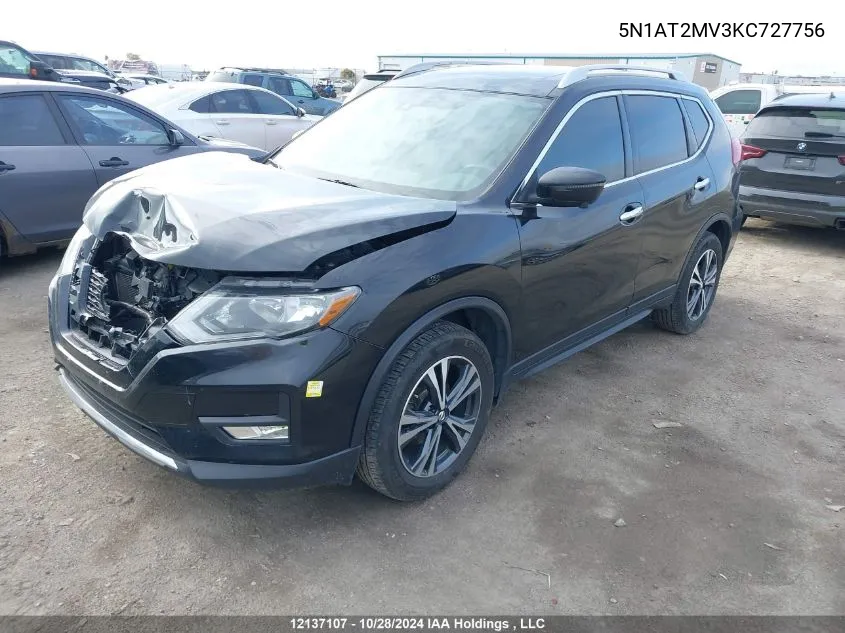 2019 Nissan Rogue VIN: 5N1AT2MV3KC727756 Lot: 12137107