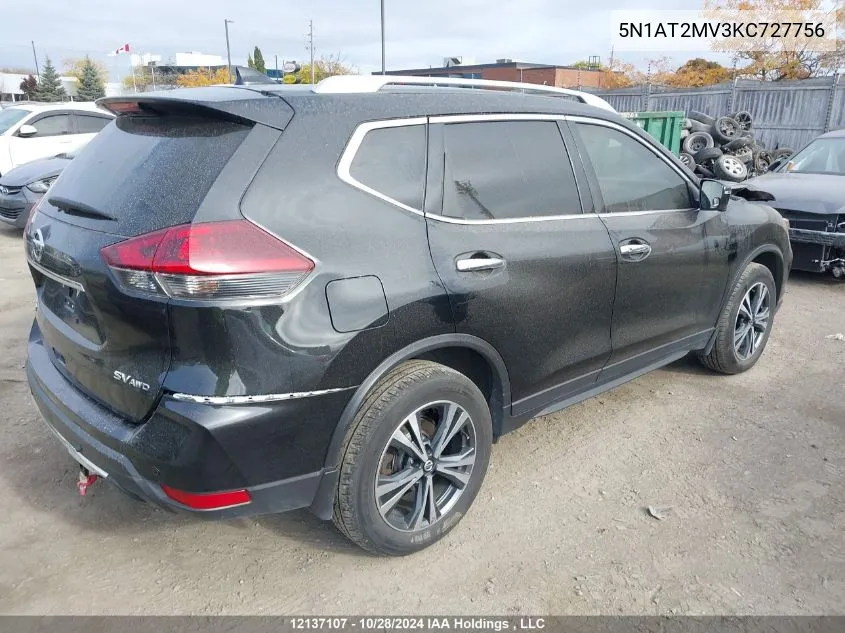 2019 Nissan Rogue VIN: 5N1AT2MV3KC727756 Lot: 12137107