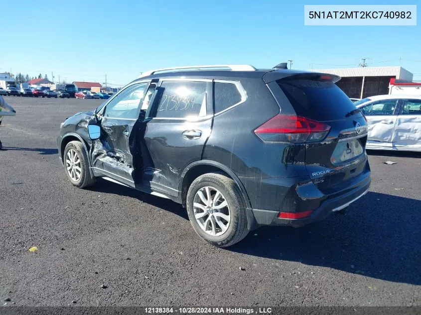 2019 Nissan Rogue VIN: 5N1AT2MT2KC740982 Lot: 12138384