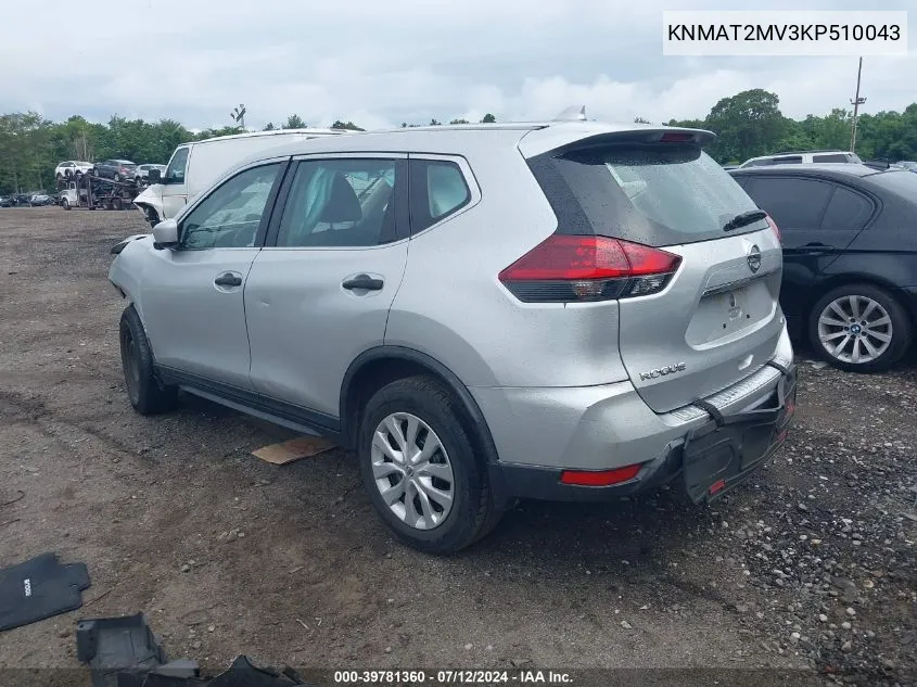 2019 Nissan Rogue S VIN: KNMAT2MV3KP510043 Lot: 39781360