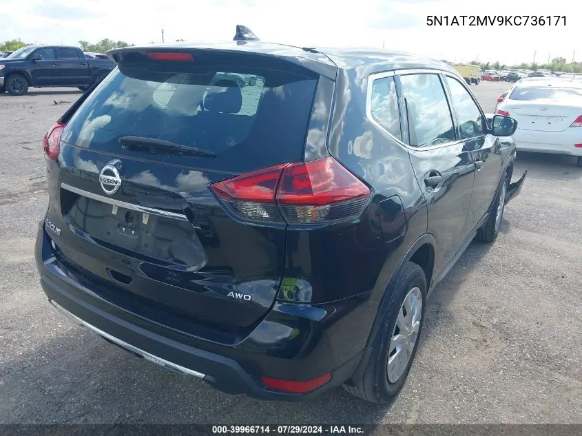 2019 Nissan Rogue S VIN: 5N1AT2MV9KC736171 Lot: 39966714