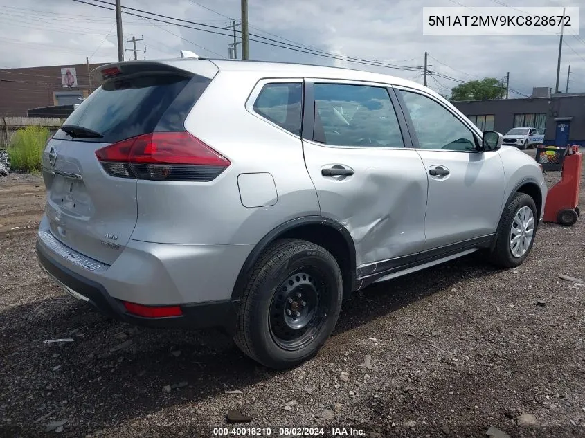 2019 Nissan Rogue S VIN: 5N1AT2MV9KC828672 Lot: 40018210