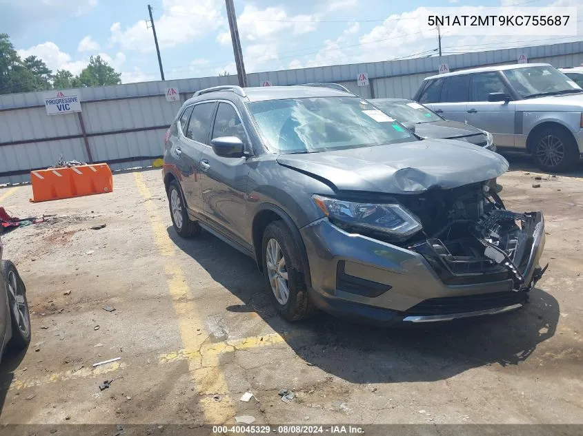 2019 Nissan Rogue S VIN: 5N1AT2MT9KC755687 Lot: 40045329