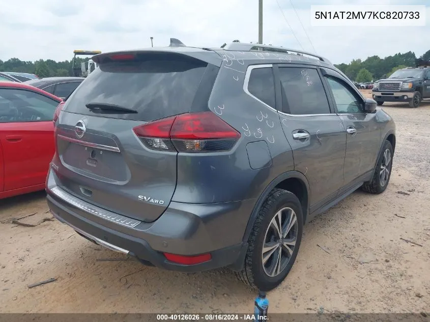 2019 Nissan Rogue Sv VIN: 5N1AT2MV7KC820733 Lot: 40126026