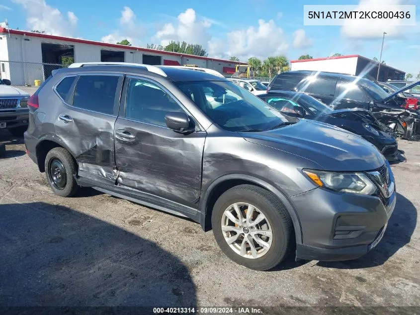 2019 Nissan Rogue S VIN: 5N1AT2MT2KC800436 Lot: 40213314