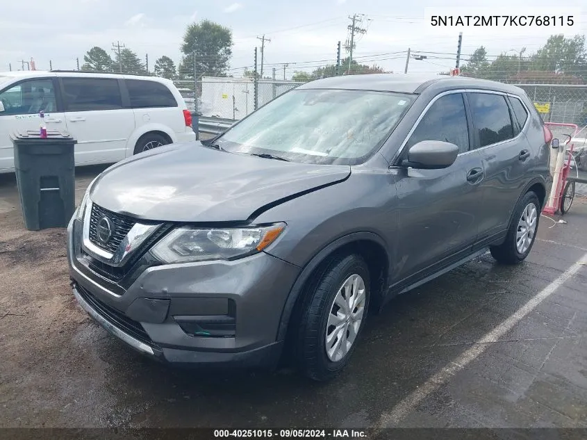 2019 Nissan Rogue S VIN: 5N1AT2MT7KC768115 Lot: 40251015