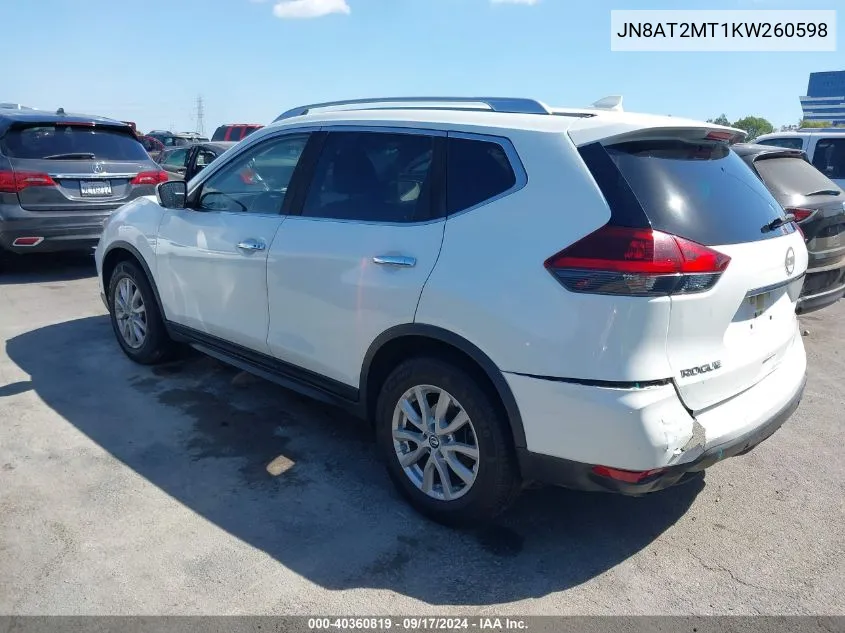 2019 Nissan Rogue Sv VIN: JN8AT2MT1KW260598 Lot: 40360819