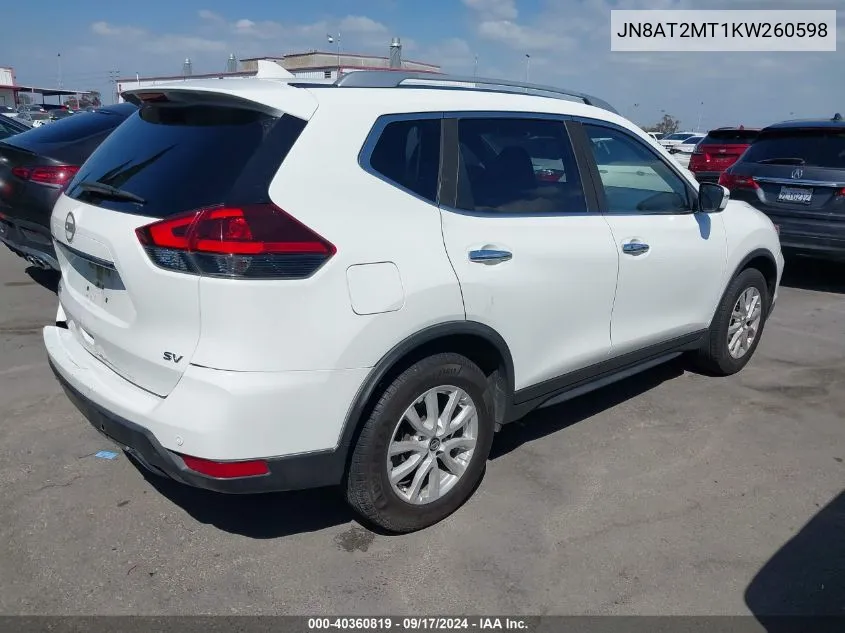 2019 Nissan Rogue Sv VIN: JN8AT2MT1KW260598 Lot: 40360819