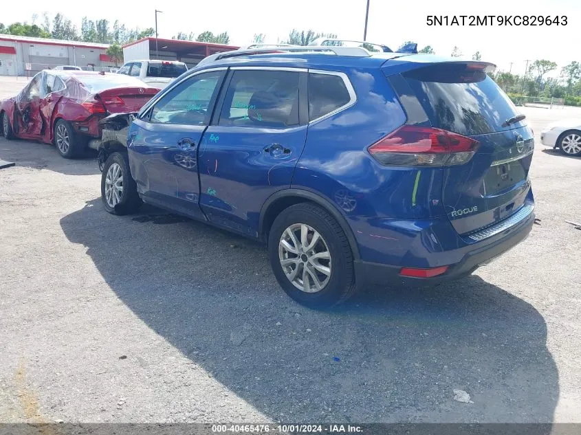 2019 Nissan Rogue S VIN: 5N1AT2MT9KC829643 Lot: 40465476