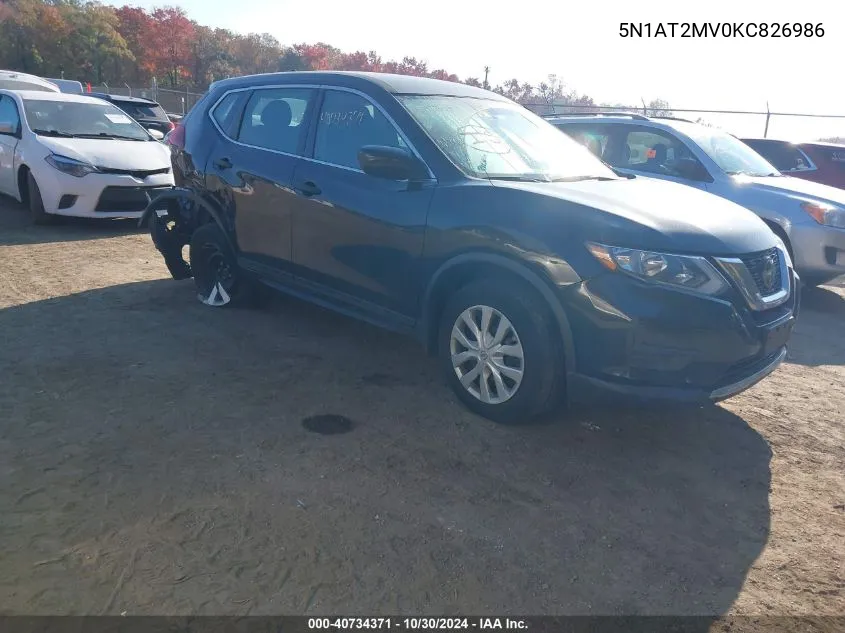 2019 Nissan Rogue S VIN: 5N1AT2MV0KC826986 Lot: 40734371