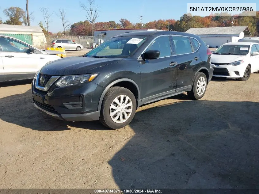 2019 Nissan Rogue S VIN: 5N1AT2MV0KC826986 Lot: 40734371