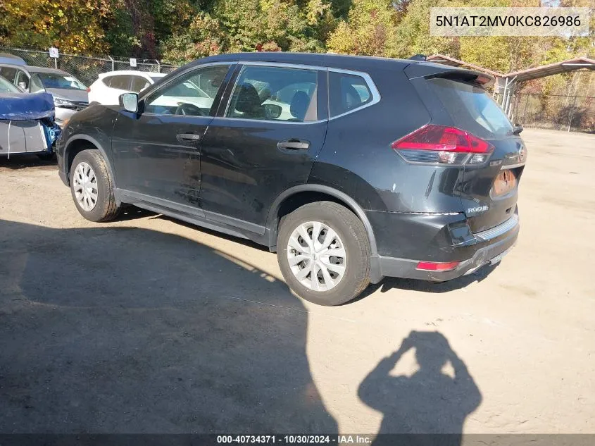 2019 Nissan Rogue S VIN: 5N1AT2MV0KC826986 Lot: 40734371