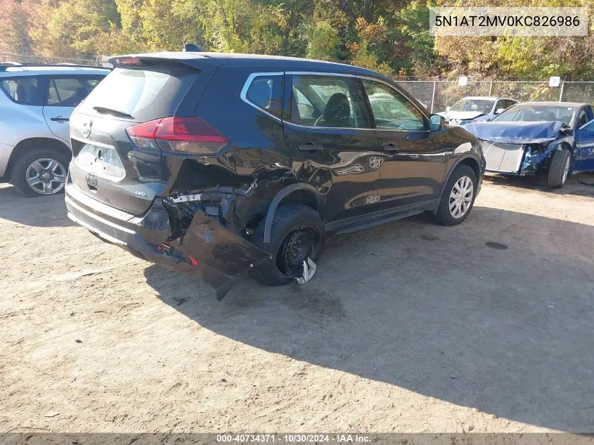 2019 Nissan Rogue S VIN: 5N1AT2MV0KC826986 Lot: 40734371