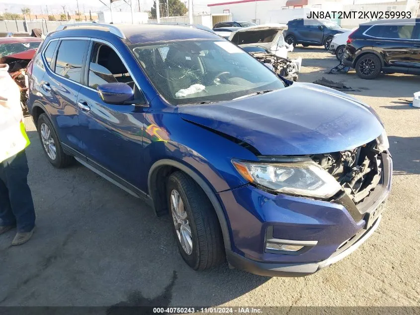 2019 Nissan Rogue Sv VIN: JN8AT2MT2KW259993 Lot: 40750243