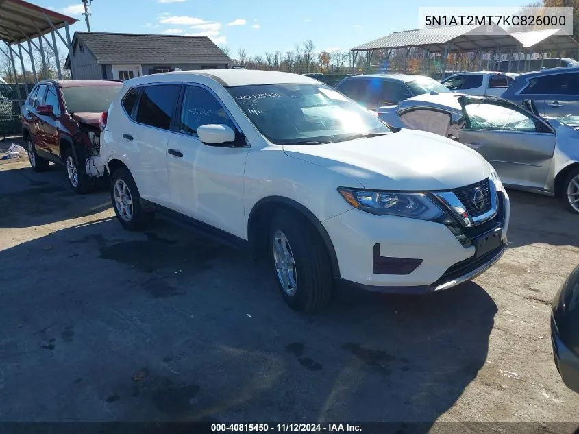 2019 Nissan Rogue S VIN: 5N1AT2MT7KC826000 Lot: 40815450