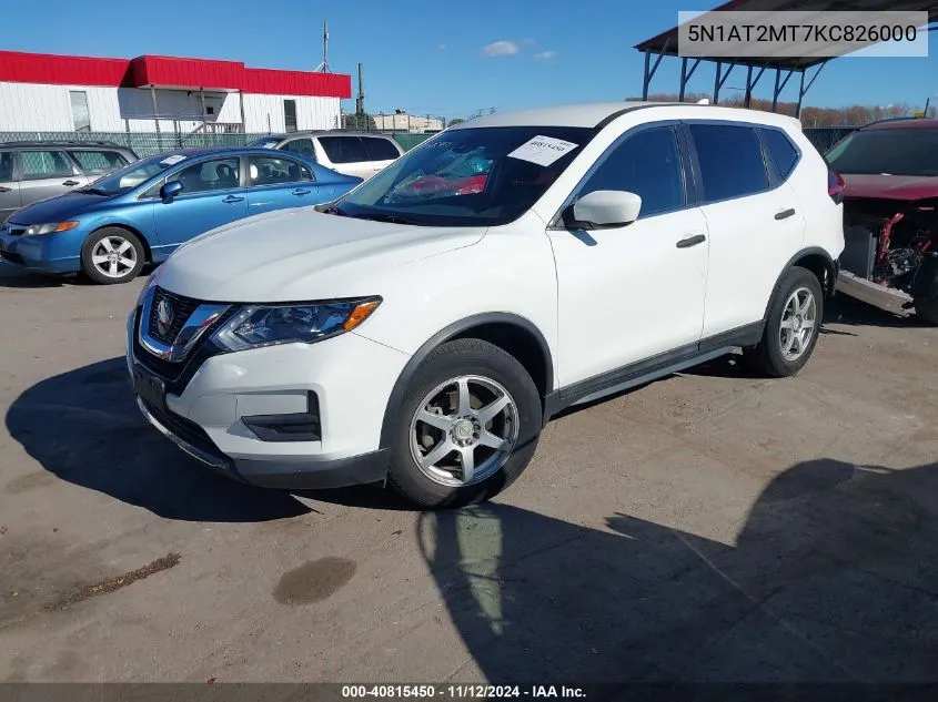 2019 Nissan Rogue S VIN: 5N1AT2MT7KC826000 Lot: 40815450