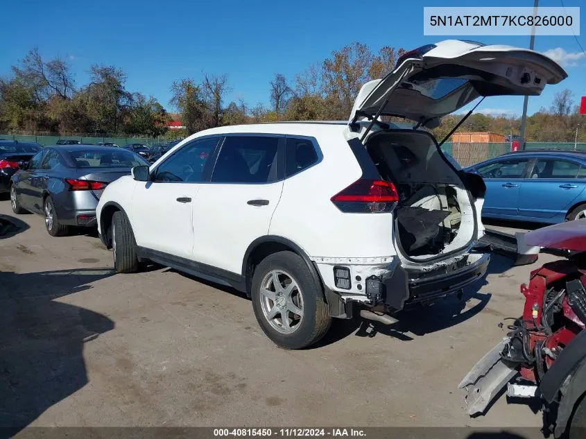 2019 Nissan Rogue S VIN: 5N1AT2MT7KC826000 Lot: 40815450