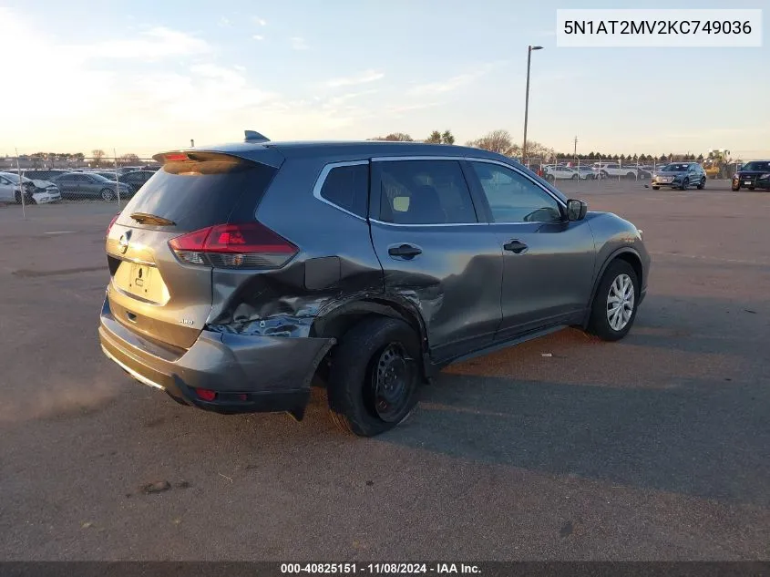 2019 Nissan Rogue S VIN: 5N1AT2MV2KC749036 Lot: 40825151