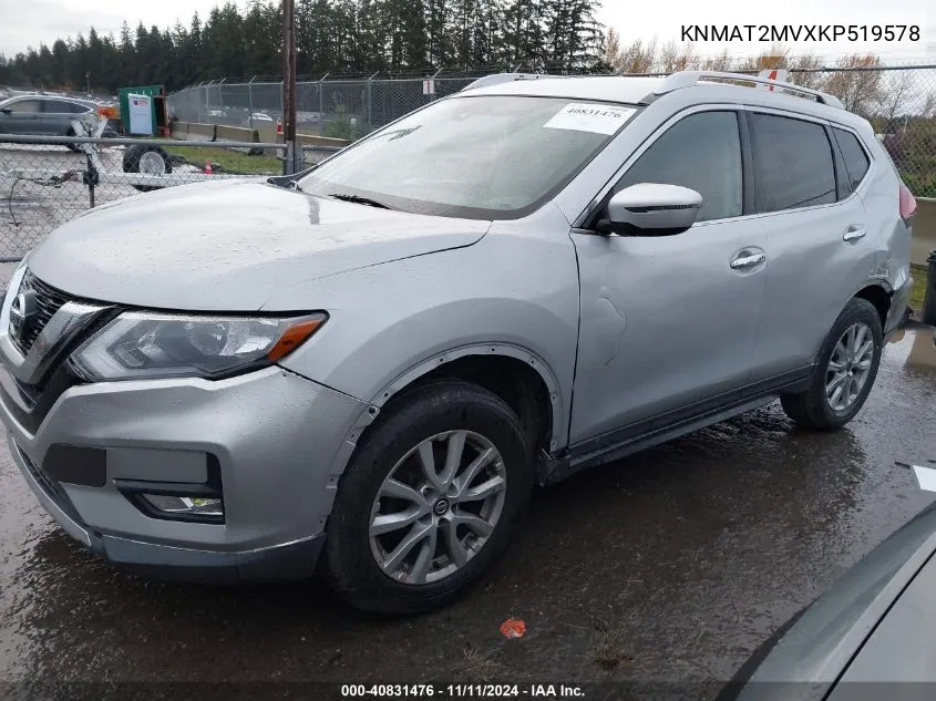 2019 Nissan Rogue Sv VIN: KNMAT2MVXKP519578 Lot: 40831476