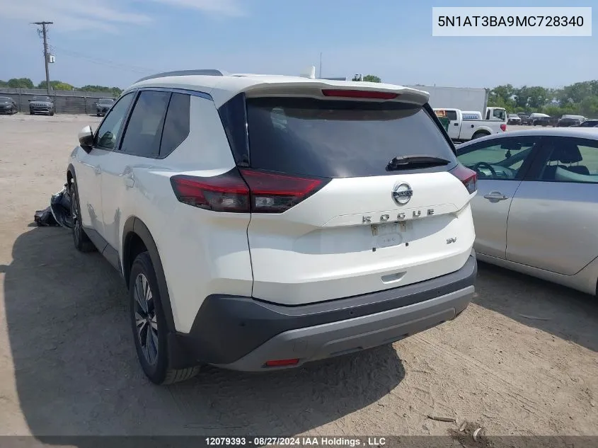 2021 Nissan Rogue Sv VIN: 5N1AT3BA9MC728340 Lot: 12079393