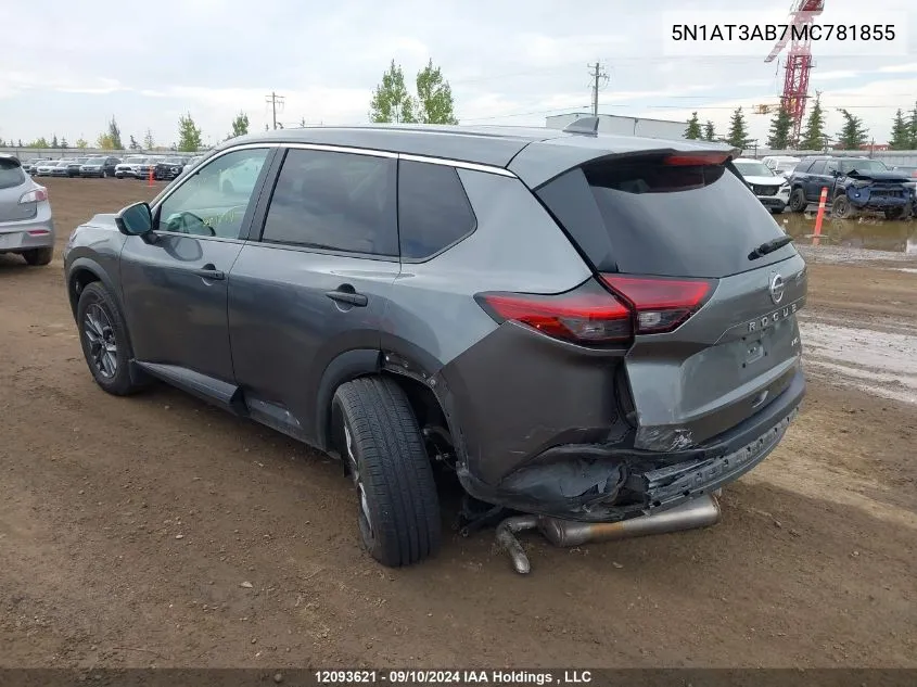 2021 Nissan Rogue VIN: 5N1AT3AB7MC781855 Lot: 12093621