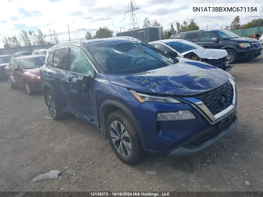 2021 Nissan Rogue VIN: 5N1AT3BBXMC671154 Lot: 12125373